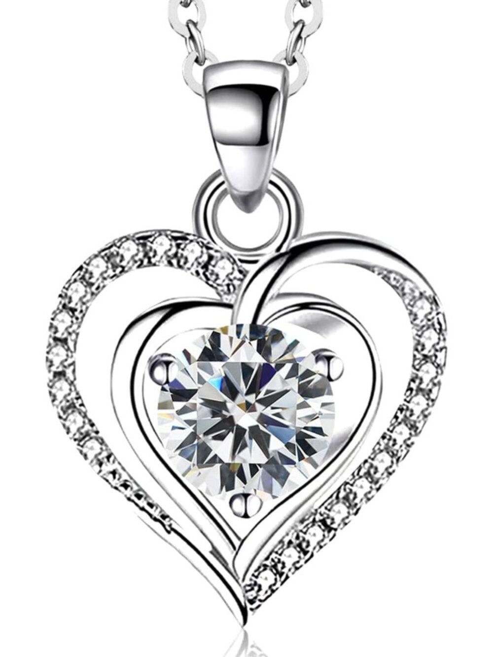 Heart Birthstone Pendant Necklace - 925 Sterling Silver, Zirconia, Perfect Gift